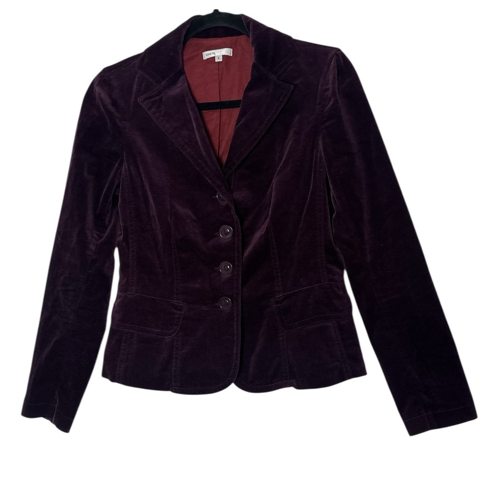VINCE Velvet Blazer Jacket Womens Size 4 Purple Career Business Elegant Designer